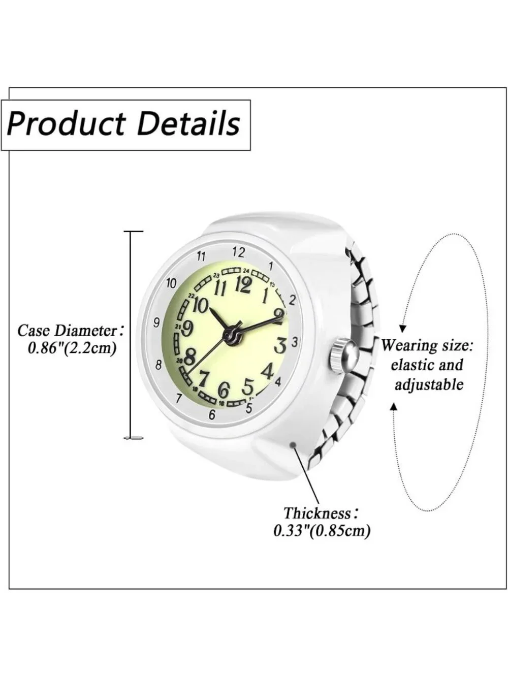 Unisex White Analog Quartz Stretchy Strap Elastic Arabic Dial Finger Ring Watch